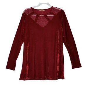 belldini Top Women Large‎ Red Velvet Blouse Pullover Stretch Long Sleeve Holiday